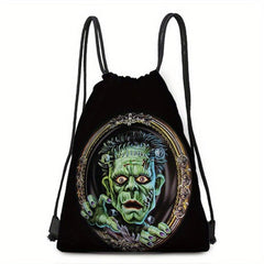Halloween Pumpkin Skull Print Backpack Horror Drawstring Daypack
