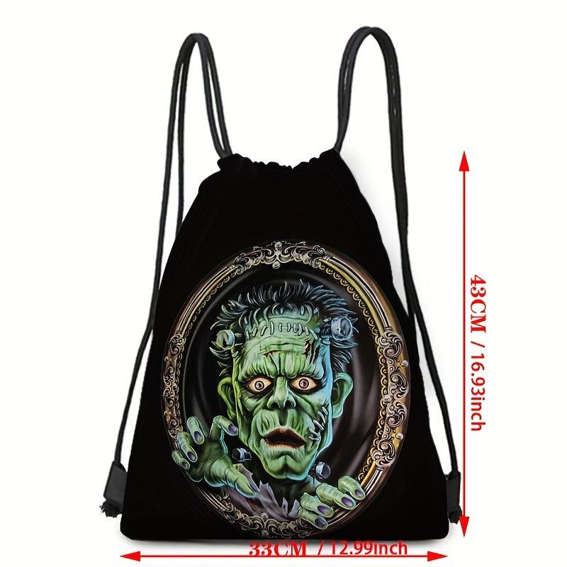 Halloween Pumpkin Skull Print Backpack Horror Drawstring Daypack