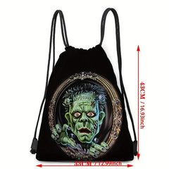 Halloween Pumpkin Skull Print Backpack Horror Drawstring Daypack