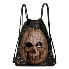 Halloween Pumpkin Skull Print Backpack Horror Drawstring Daypack
