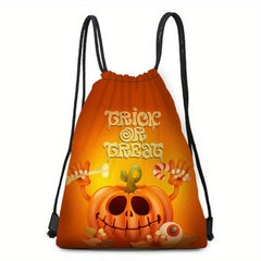 Halloween Pumpkin Skull Print Backpack Horror Drawstring Daypack
