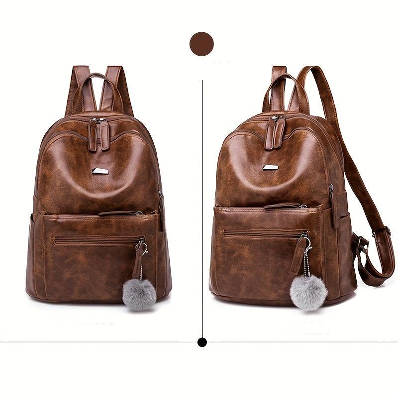 Vintage PU Leather Backpack Preppy Style Student Bookbag Casual Travel