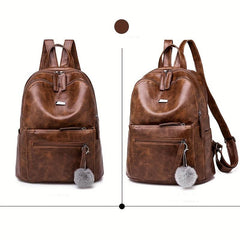 Vintage PU Leather Backpack Preppy Style Student Bookbag Casual Travel
