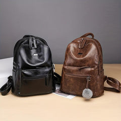 Vintage PU Leather Backpack Preppy Style Student Bookbag Casual Travel