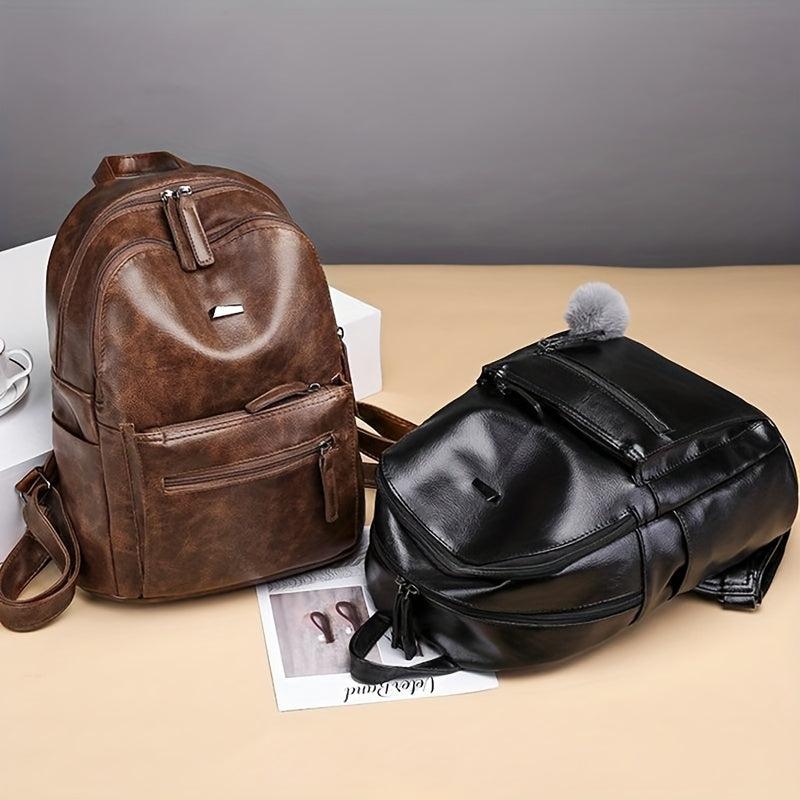 Vintage PU Leather Backpack Preppy Style Student Bookbag Casual Travel