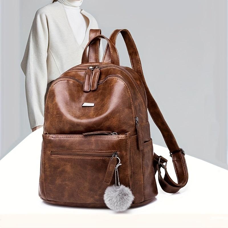 Vintage PU Leather Backpack Preppy Style Student Bookbag Casual Travel