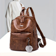 Vintage PU Leather Backpack Preppy Style Student Bookbag Casual Travel