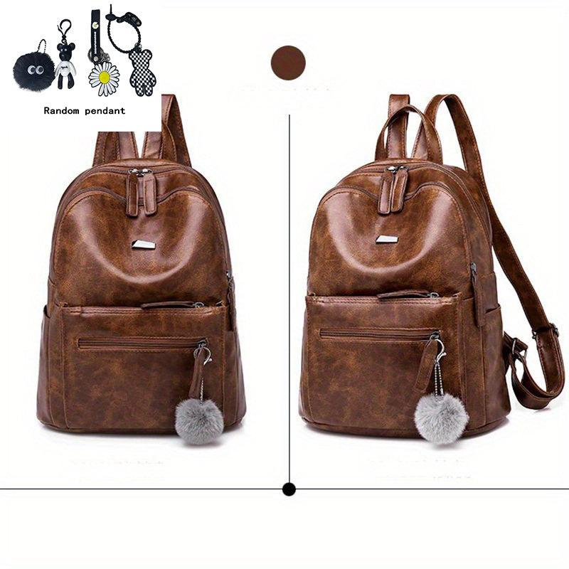 Vintage PU Leather Backpack Preppy Style Student Bookbag Casual Travel
