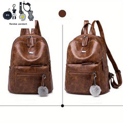 Vintage PU Leather Backpack Preppy Style Student Bookbag Casual Travel