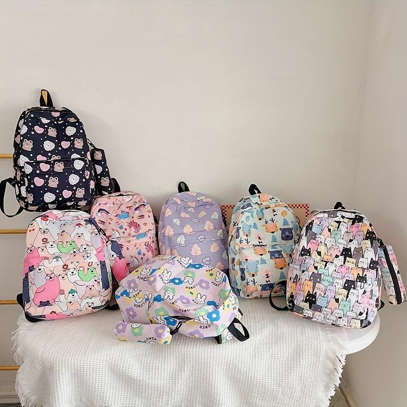 Cartoon Pattern Large Capacity Backpack Nylon Lightweight School Travel Bag