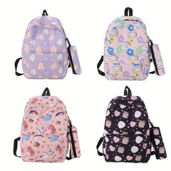 Cartoon Pattern Large Capacity Backpack Nylon Lightweight School Travel Bag