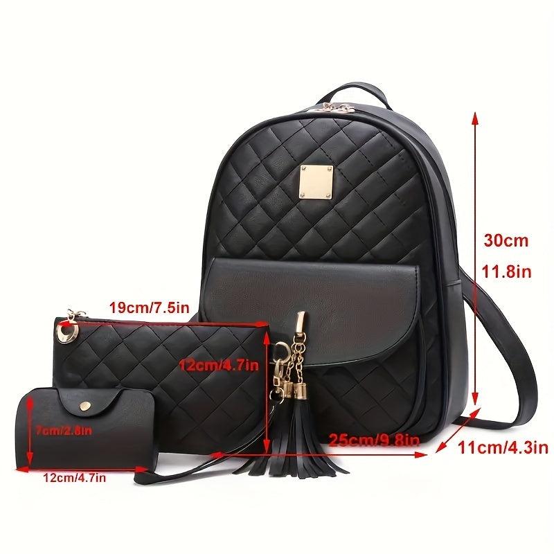 Quilted Backpack Purse PU Leather Preppy Daypack Classic College School Bag