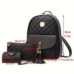Quilted Backpack Purse PU Leather Preppy Daypack Classic College School Bag