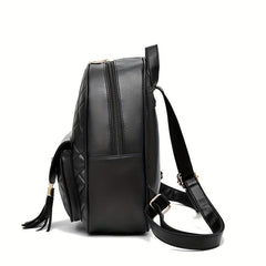 Quilted Backpack Purse PU Leather Preppy Daypack Classic College School Bag