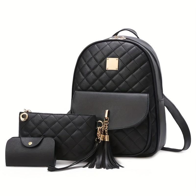 Quilted Backpack Purse PU Leather Preppy Daypack Classic College School Bag