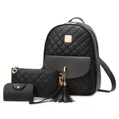 Quilted Backpack Purse PU Leather Preppy Daypack Classic College School Bag