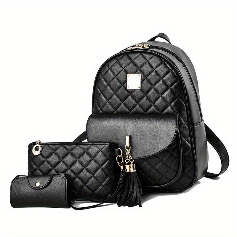 Quilted Backpack Purse PU Leather Preppy Daypack Classic College School Bag