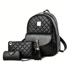 Quilted Backpack Purse PU Leather Preppy Daypack Classic College School Bag