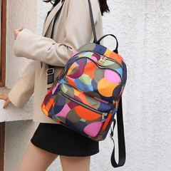 Colorblock Round Pattern Backpack Oxford Cloth Daypack