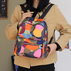 Colorblock Round Pattern Backpack Oxford Cloth Daypack