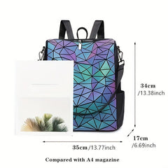 Women's Luminous Geometric Backpack Faux Leather Shoulder Bag