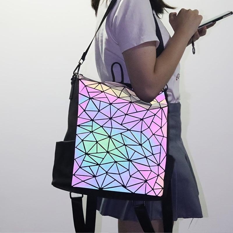 Women's Luminous Geometric Backpack Faux Leather Shoulder Bag