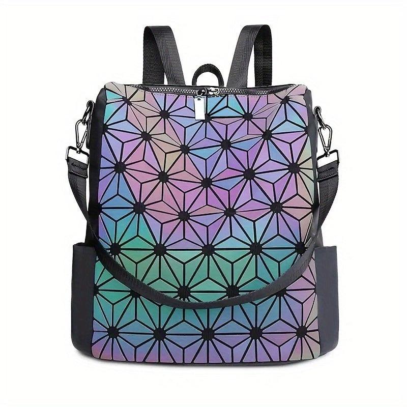 Women's Luminous Geometric Backpack Faux Leather Shoulder Bag