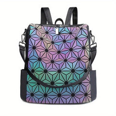 Women's Luminous Geometric Backpack Faux Leather Shoulder Bag