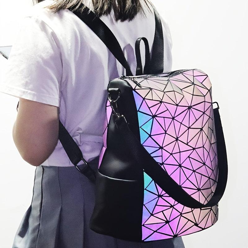 Women's Luminous Geometric Backpack Faux Leather Shoulder Bag