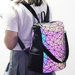 Women's Luminous Geometric Backpack Faux Leather Shoulder Bag