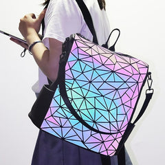 Women's Luminous Geometric Backpack Faux Leather Shoulder Bag