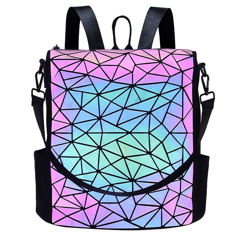 Women's Luminous Geometric Backpack Faux Leather Shoulder Bag