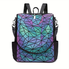 Women's Luminous Geometric Backpack Faux Leather Shoulder Bag