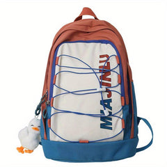 Colorblock Letter Pattern Backpack Zipper Rucksack School Bag