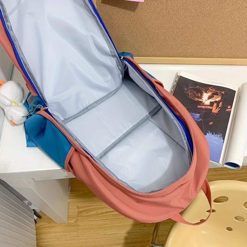 Colorblock Letter Pattern Backpack Zipper Rucksack School Bag