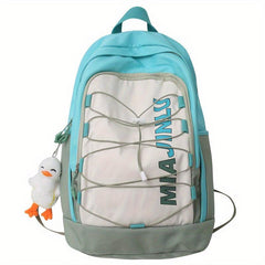 Colorblock Letter Pattern Backpack Zipper Rucksack School Bag