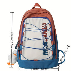 Colorblock Letter Pattern Backpack Zipper Rucksack School Bag