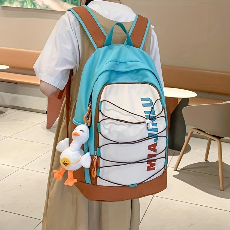 Colorblock Letter Pattern Backpack Zipper Rucksack School Bag