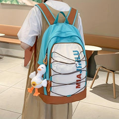 Colorblock Letter Pattern Backpack Zipper Rucksack School Bag