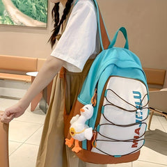 Colorblock Letter Pattern Backpack Zipper Rucksack School Bag