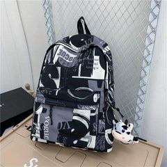 Casual Graffiti Pattern Backpack Lightweight Zipper Rucksack