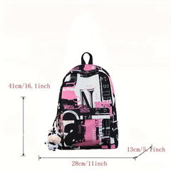 Casual Graffiti Pattern Backpack Lightweight Zipper Rucksack