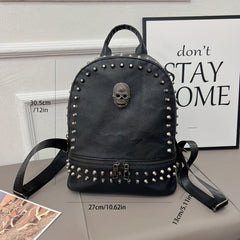 Skull & Rivets Decor Backpack Halloween Punk Storage Rucksack Women's Gothic
