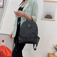 Skull & Rivets Decor Backpack Halloween Punk Storage Rucksack Women's Gothic