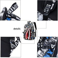 Large Capacity Shark Retro Print Backpack Oxford School Daypack