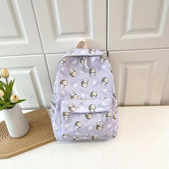Cartoon Printed Laptop Backpack Preppy Style Students Bookbag