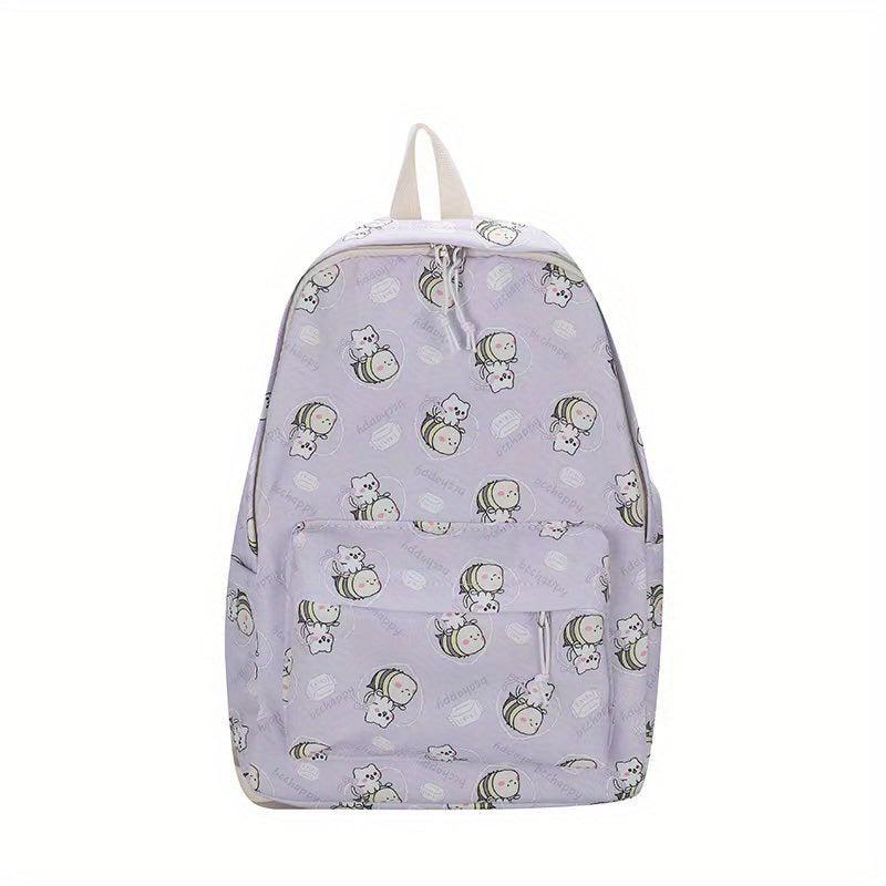 Cartoon Printed Laptop Backpack Preppy Style Students Bookbag