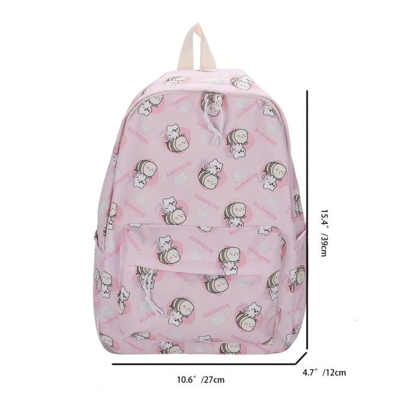 Cartoon Printed Laptop Backpack Preppy Style Students Bookbag