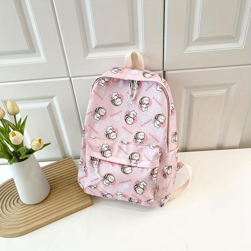 Cartoon Printed Laptop Backpack Preppy Style Students Bookbag