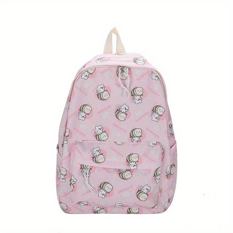 Cartoon Printed Laptop Backpack Preppy Style Students Bookbag